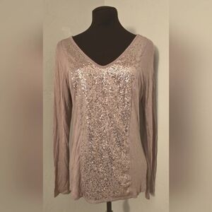 🌸Apt 9 Long Sleeve V-Neck Sequin Shirt Dusty Rose